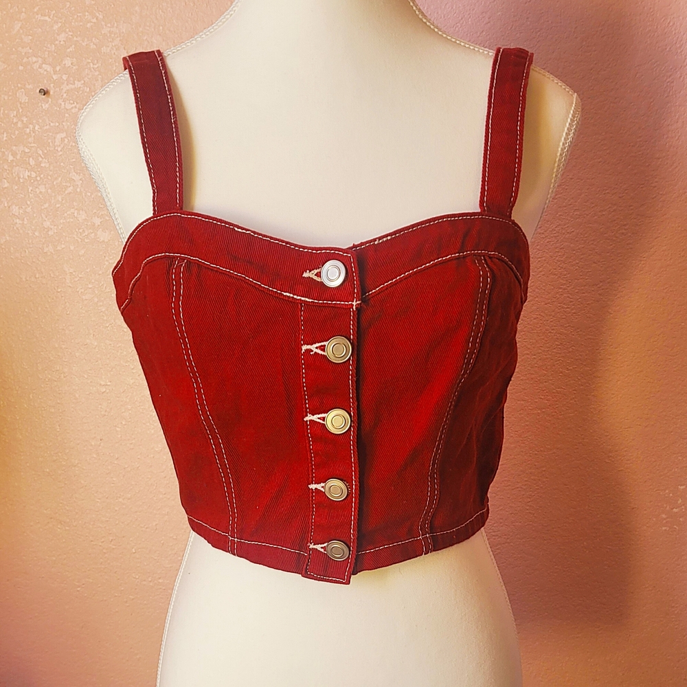 Forever 21 Burgundy Buttoned Crop Top